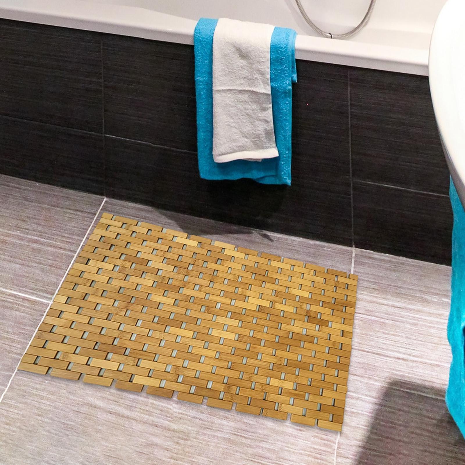 Bamboo Bath Mat - 滑り止め加工を施した竹製のバスマット。厚手で耐久性があり、スパ、サウナ、キッチンなど様々な場所で使用可能。