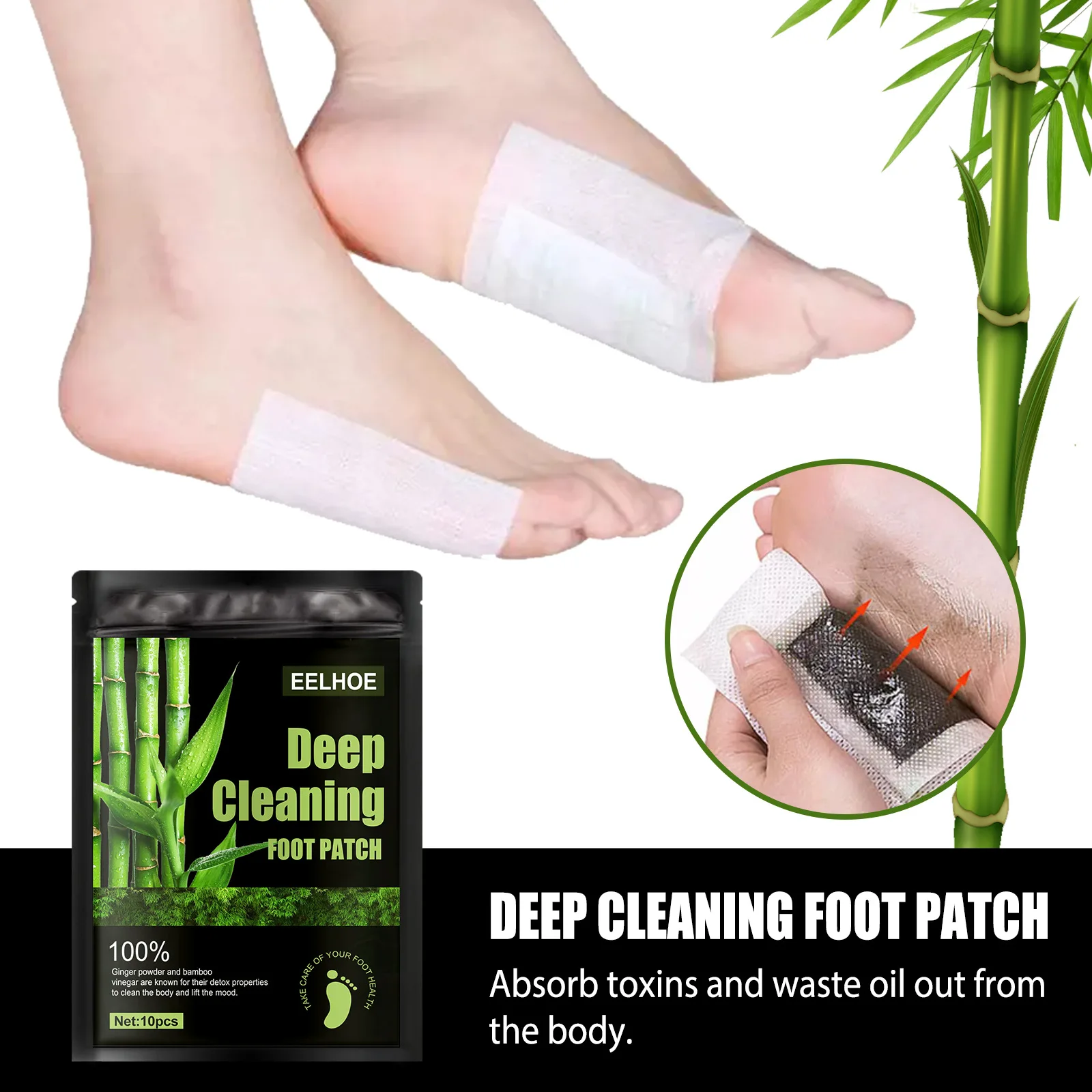 Eelhoe-天然のワの木と竹のフットパッチ、深いクレンジン - Detox Foot Patch のレビューと価格