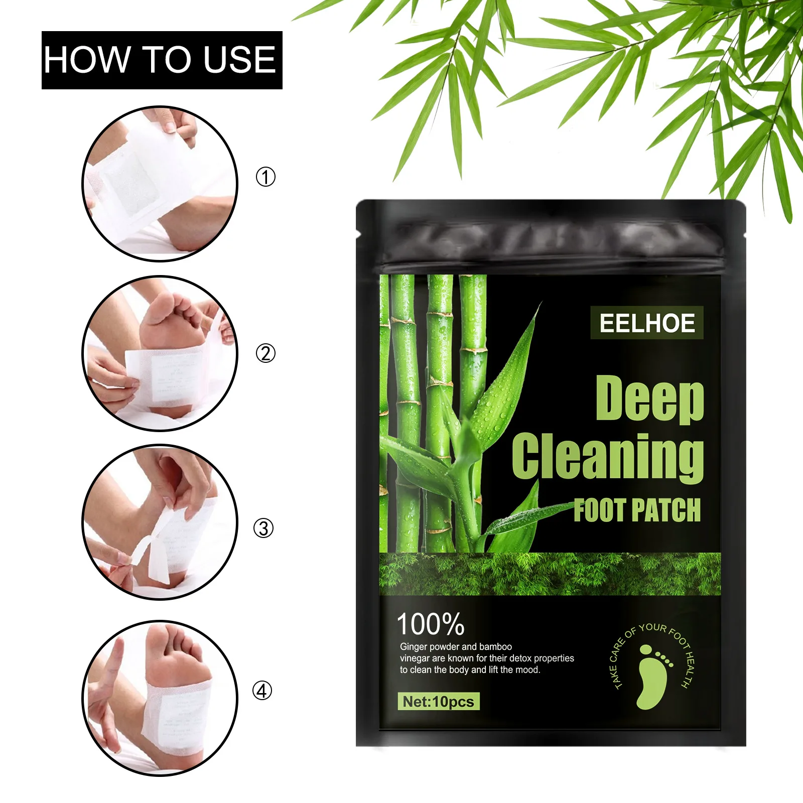 Eelhoe-天然のワの木と竹のフットパッチ、深いクレンジン - Detox Foot Patch のレビューと価格