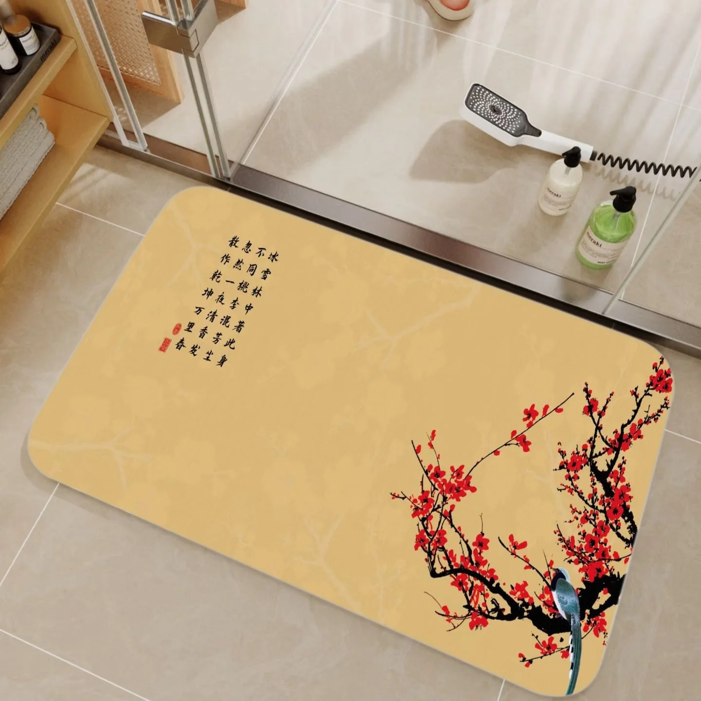 VIKAMA 竹と中国書道をモチーフにした珪藻土製シャワーマ - Bamboo Bath Mat のレビューと価格